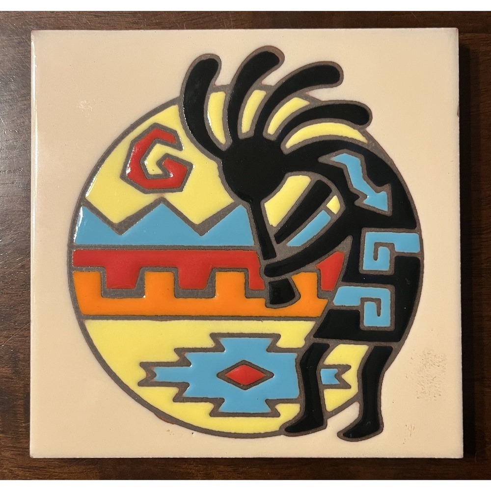 Hand N Hand Designs Earthtones Kokopelli Tile 6x6 Hand Glazed Tucson AZ Art